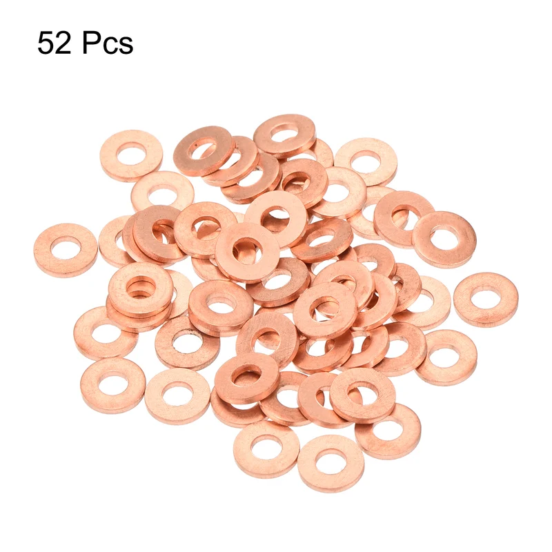 52 Pcs Flat Copper Washers 3x7x1mm Copper Flat Sealing Ring Washers