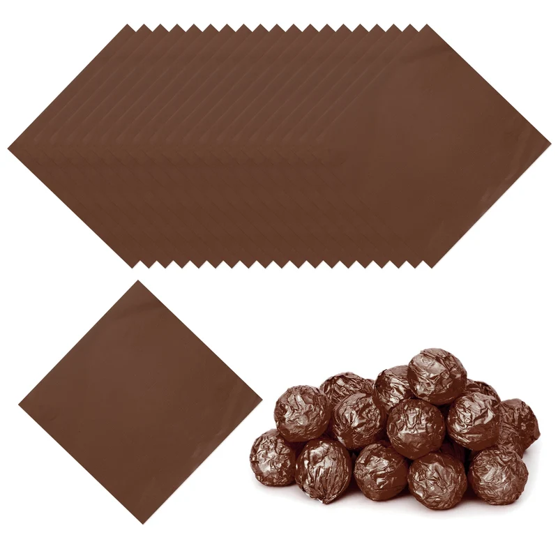 Foil Candy Wrappers 3x3 Inch, 100 Pcs Brown Glossy Paper for DIY Chocolate