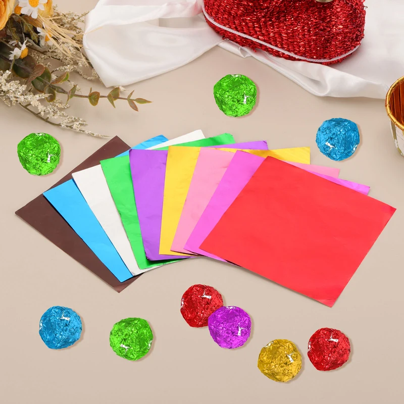Foil Candy Wrappers 3x3 Inch, 100 Pcs Brown Glossy Paper for DIY Chocolate
