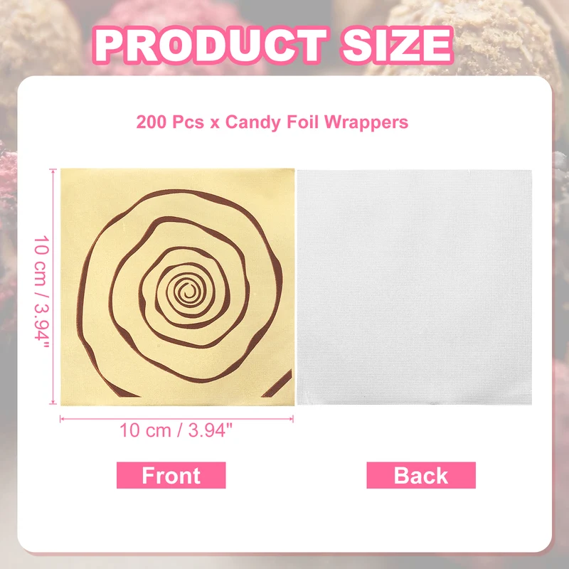 200Pcs Candy Foil Wrappers 3.9 x 3.9 Inch Chocolate Wrappers Gold)