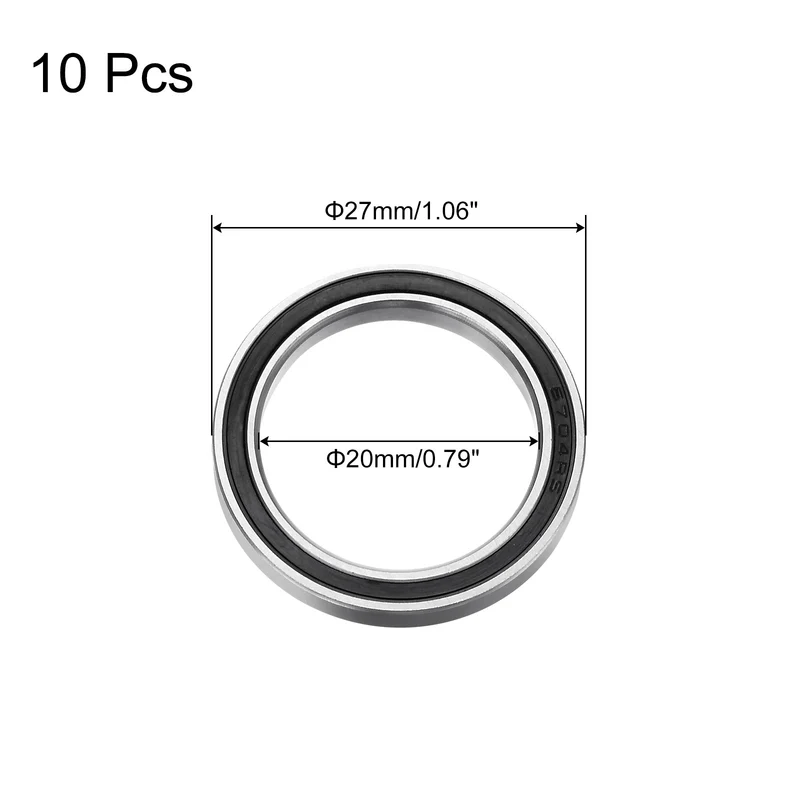 10pcs 6704-2RS Deep Groove Ball Bearings, Chrome Steel Double Rubber Sealed Bearing 20mm x 27mm x 4mm