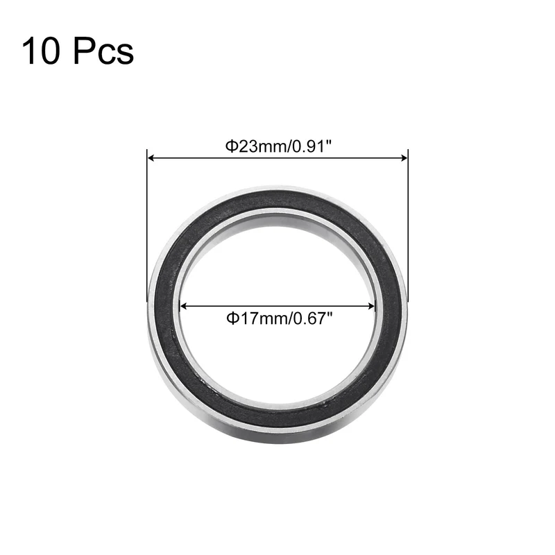 10pcs 6703-2RS Deep Groove Ball Bearings, Chrome Steel Bearing 17mm x 23mm x 4mm