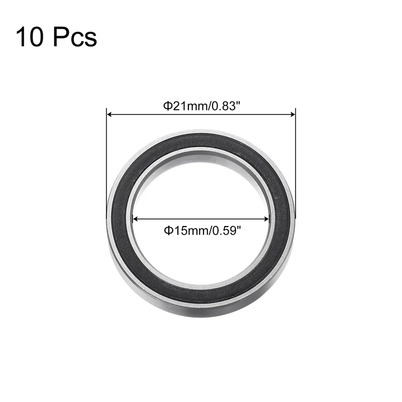 10pcs 6702-2RS Deep Groove Ball Bearings, Chrome Steel Double Rubber Sealed Bearing 15mm x 21mm x 4mm