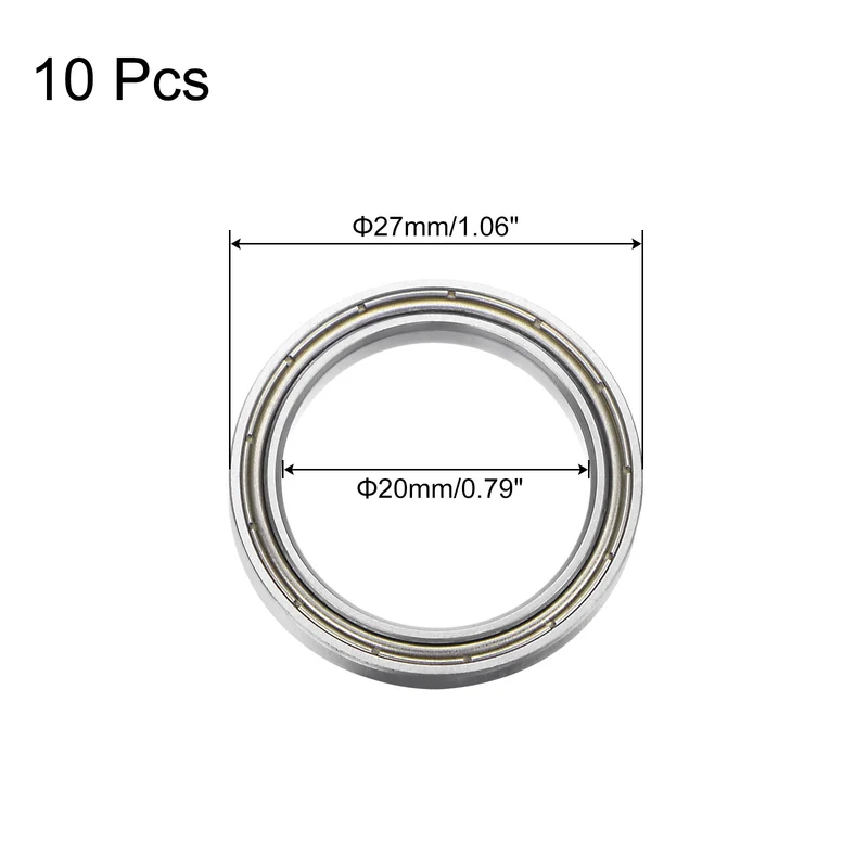 10pcs 6704ZZ Deep Groove Ball Bearings, Chrome Steel Z2 Bearing 20x27x4mm