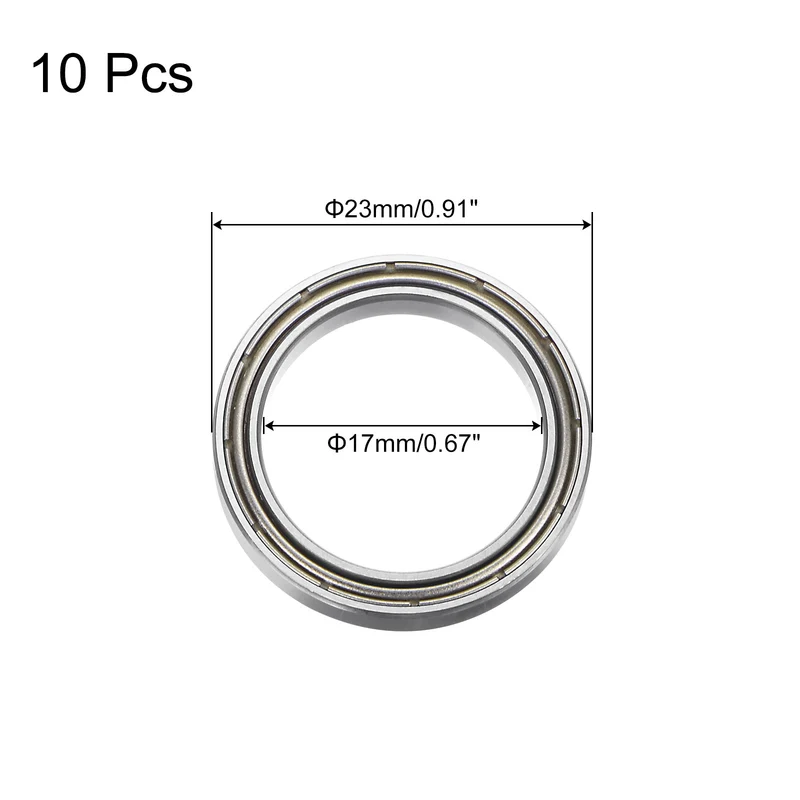 10pcs 6703ZZ Deep Groove Ball Bearings, Chrome Steel Double Metal Shielded Bearing 17mm x 23mm x 4mm