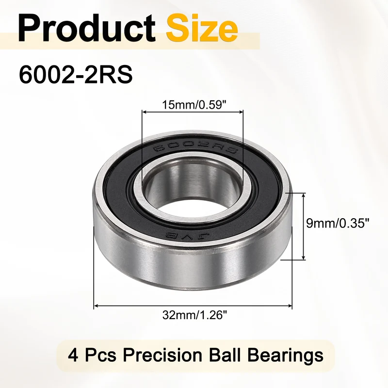 4Pcs 6002-2RS Deep Groove Ball Bearings 15x32x9mm ZV4 Level ABEC7 Precision