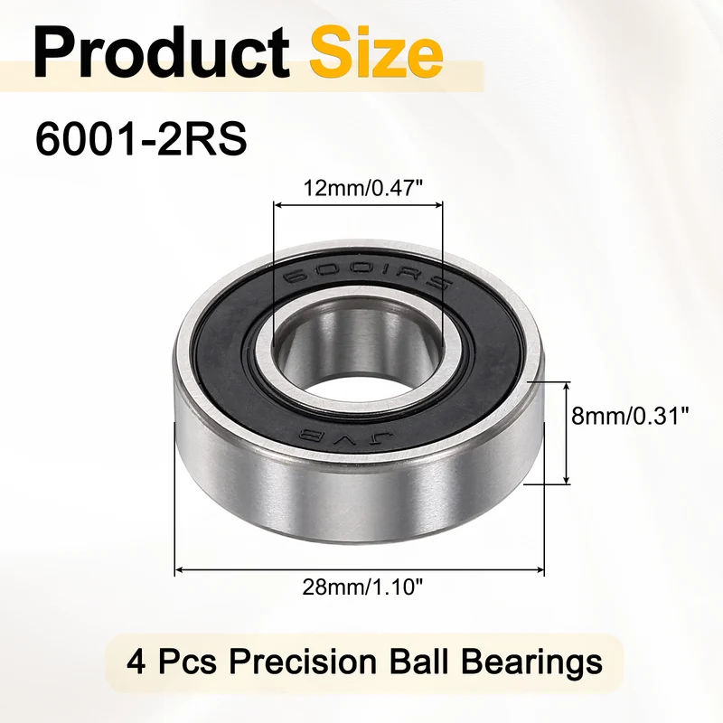 4Pcs 6001-2RS Deep Groove Ball Bearings 12x28x8mm ZV4 Level ABEC7 Precision