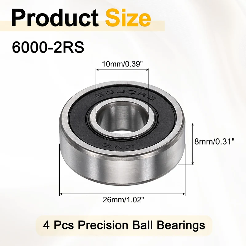 4Pcs 6000-2RS Deep Groove Ball Bearings 10x26x8mm ZV4 Level ABEC7 Precision