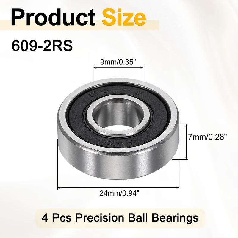 4Pcs 609-2RS Deep Groove Ball Bearings 9x24x7mm ZV4 Level ABEC7 Precision