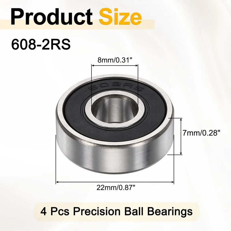 4Pcs 608-2RS Deep Groove Ball Bearings 8x22x7mm ZV4 Level ABEC7 Precision