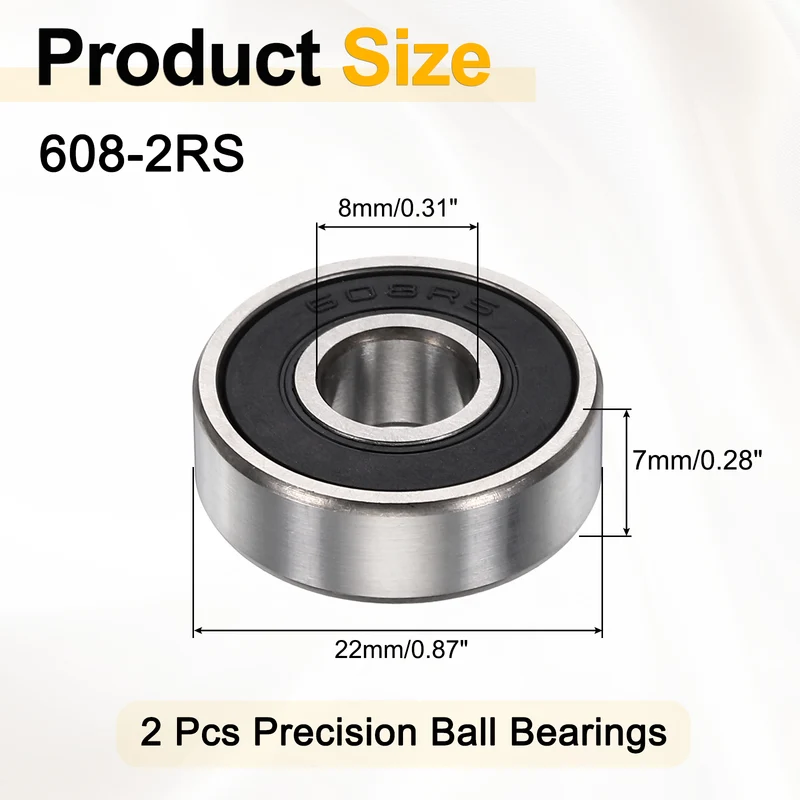 2Pcs 608-2RS Deep Groove Ball Bearings 8x22x7mm ZV4 Level ABEC7 Precision