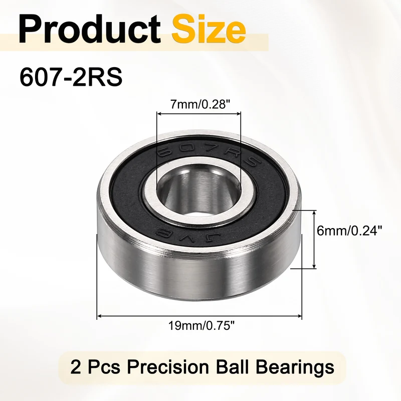 2Pcs 607-2RS Deep Groove Ball Bearings 7x19x6mm ZV4 Level ABEC7 Precision