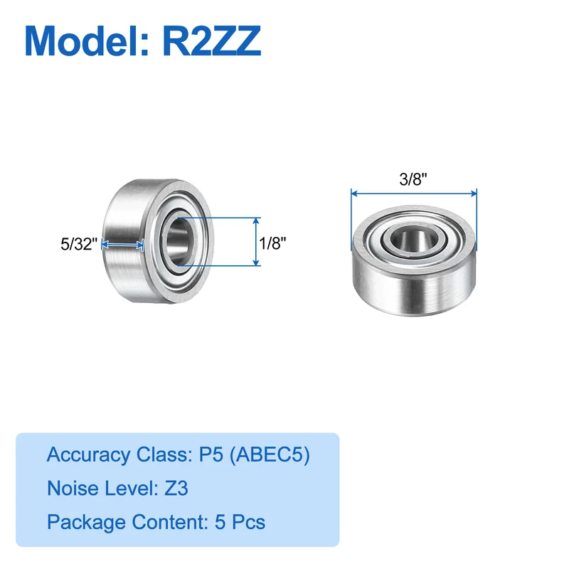 5Pcs R2ZZ Deep Groove Ball Bearings 1/8"x3/8"x5/32" Double Metal Shielded Z3