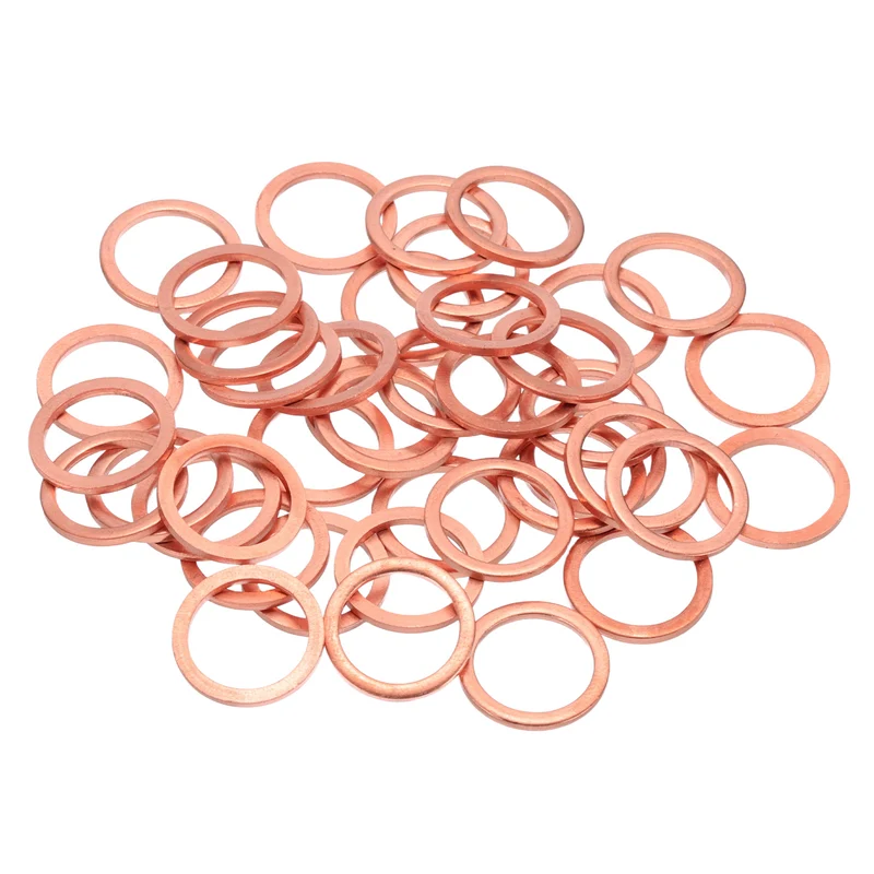 40Pcs M14 Flat Copper Washers 14x18x1.5mm Copper Flat Sealing Ring Washers