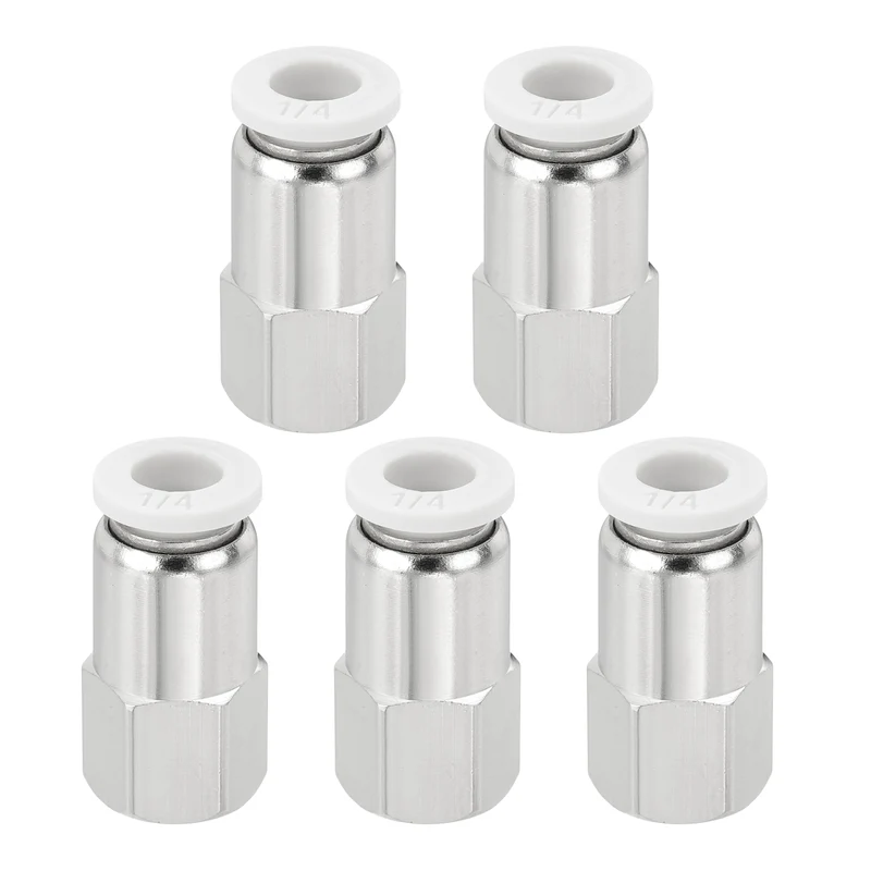 5 Pcs NPT Female 1/4 Inch OD x 1/8" NPT Thread Push to Connect Fittings, White