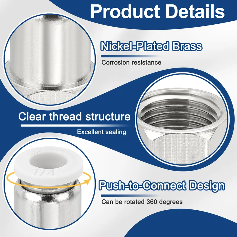 5 Pcs NPT Female 1/4 Inch OD x 1/8" NPT Thread Push to Connect Fittings, White