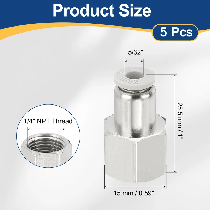 5 Pcs NPT Female 5/32 Inch OD x 1/4" NPT Thread Push to Connect Fittings, White