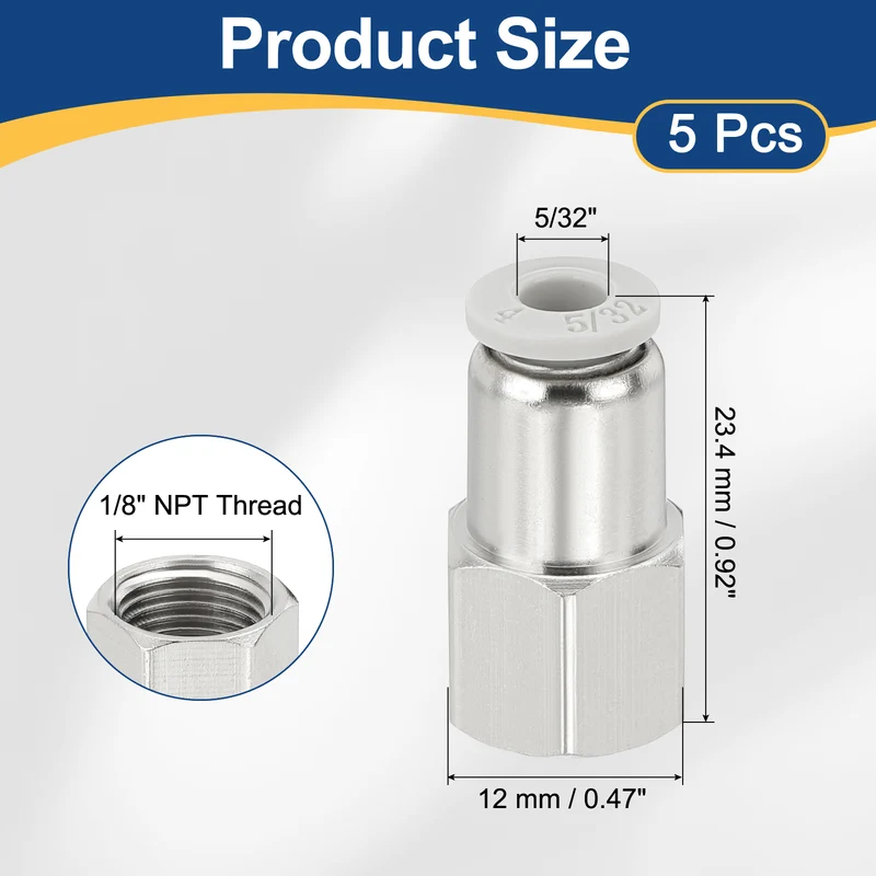 5 Pcs NPT Female 5/32 Inch OD x 1/8" NPT Thread Push to Connect Fittings, White