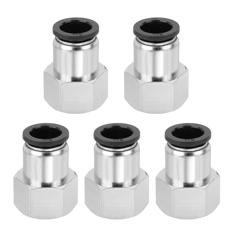 5 Pcs NPT Female 1/2 Inch OD x 1/2" NPT Thread Push to Connect Fittings, Black