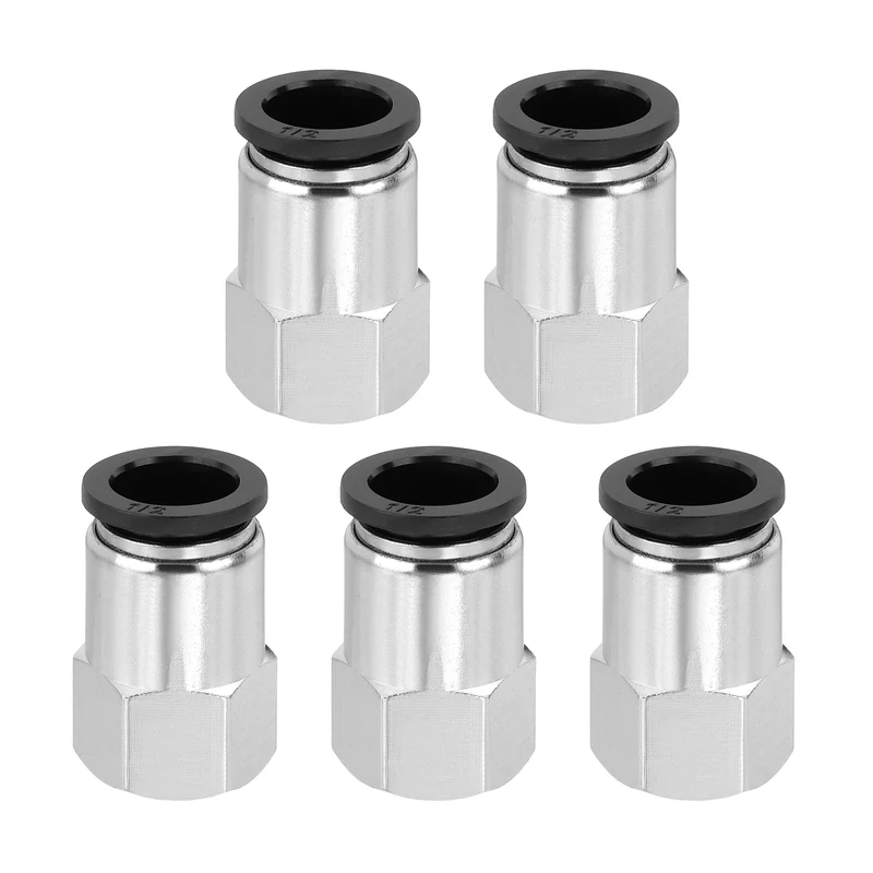5 Pcs NPT Female 1/2 Inch OD x 1/4" NPT Thread Push to Connect Fittings, Black