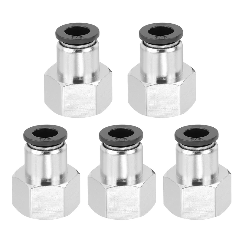 5 Pcs NPT Female 3/8 Inch OD x 1/2" NPT Thread Push to Connect Fittings, Black