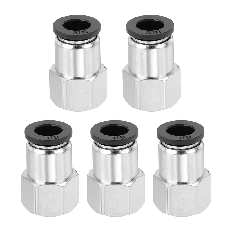 5 Pcs NPT Female 3/8 Inch OD x 3/8" NPT Thread Push to Connect Fittings, Black