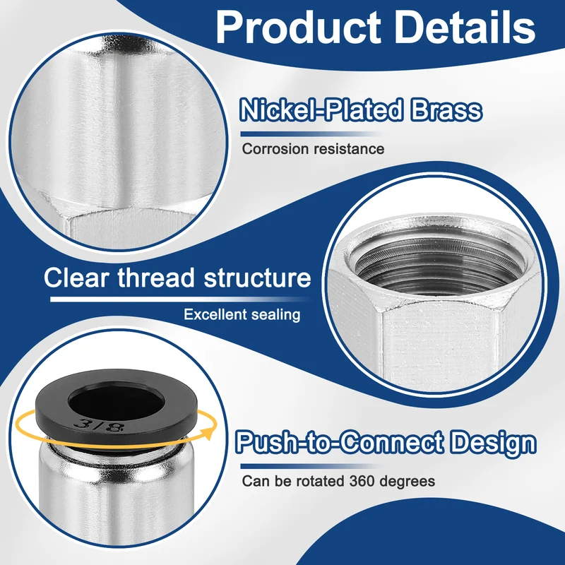 5 Pcs NPT Female 3/8 Inch OD x 3/8" NPT Thread Push to Connect Fittings, Black