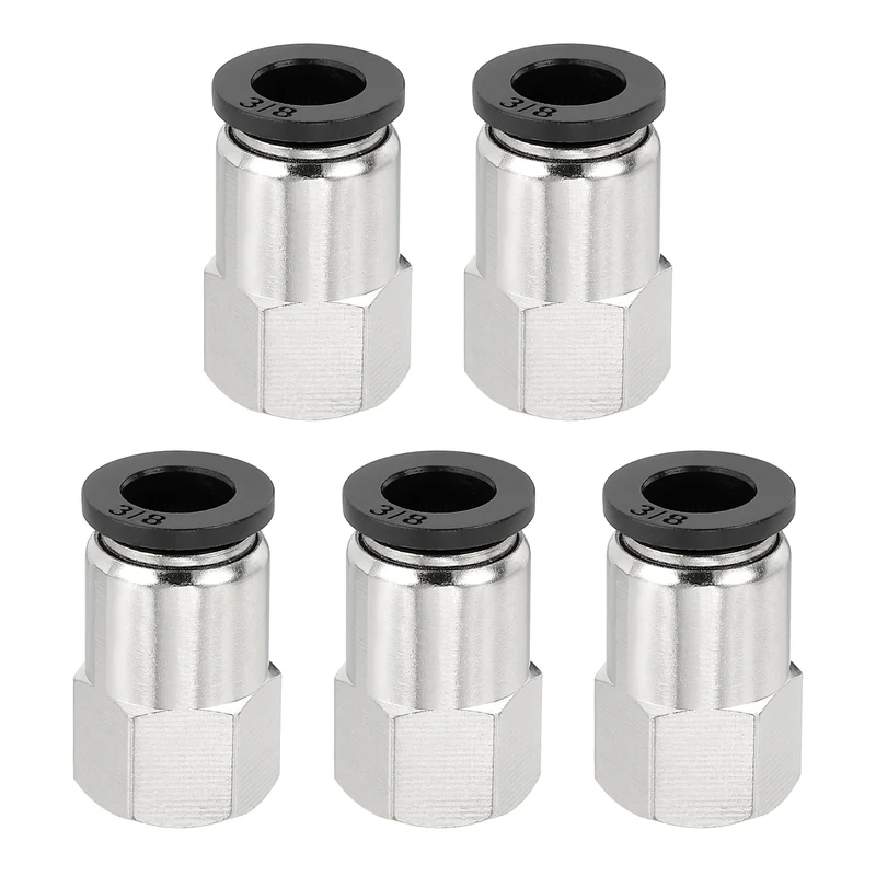 5 Pcs NPT Female 3/8 Inch OD x 1/4" NPT Thread Push to Connect Fittings, Black