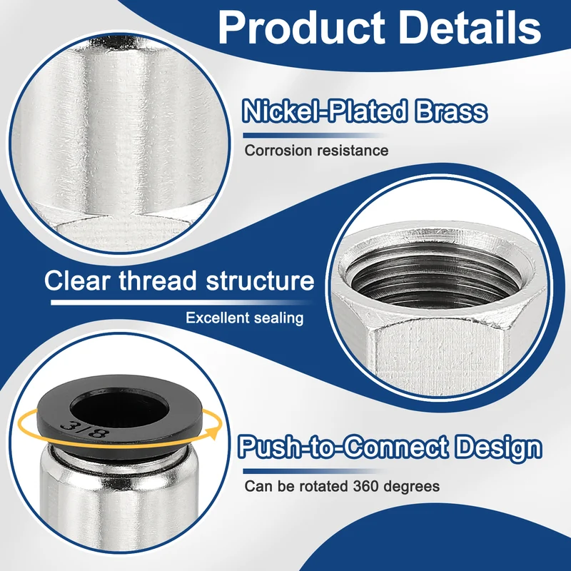 5 Pcs NPT Female 3/8 Inch OD x 1/4" NPT Thread Push to Connect Fittings, Black