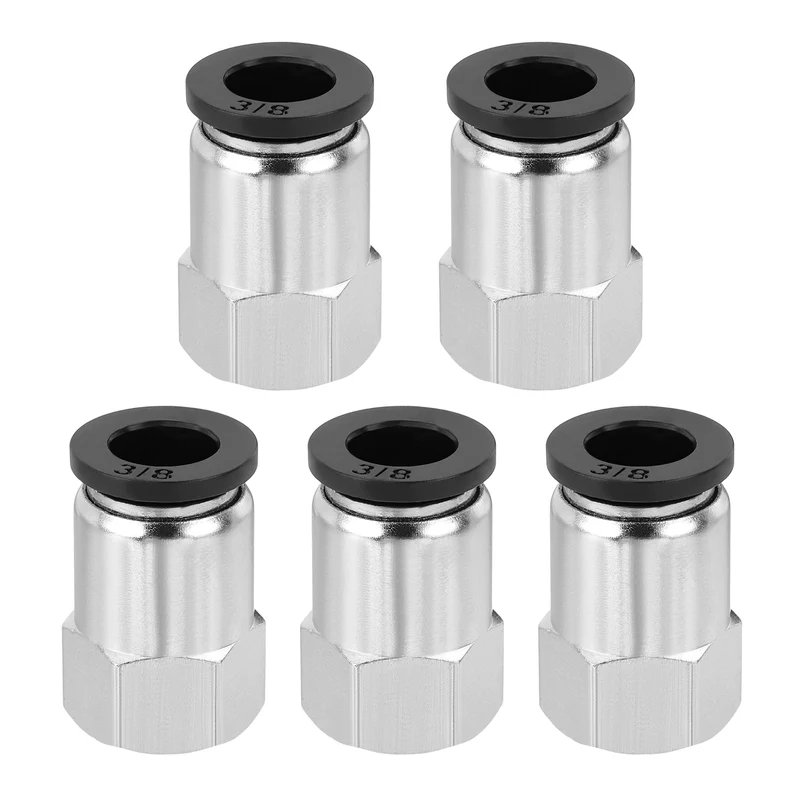 5 Pcs NPT Female 3/8 Inch OD x 1/8" NPT Thread Push to Connect Fittings, Black