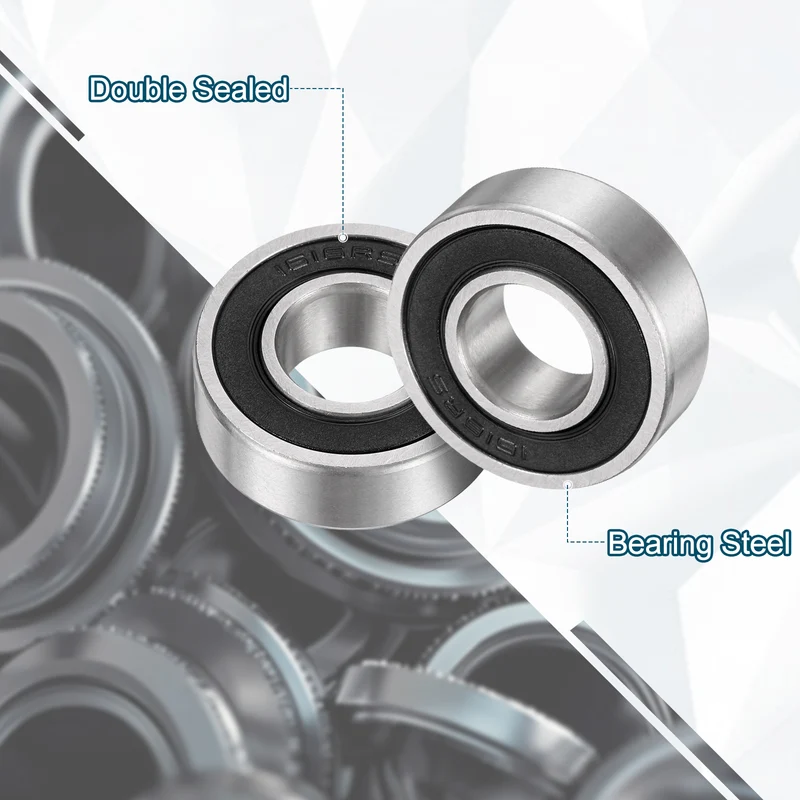 1616-2RS Deep Groove Ball Bearing, 3pcs, 1/2" x 1-1/8" x 3/8", Z2 Double Rubber