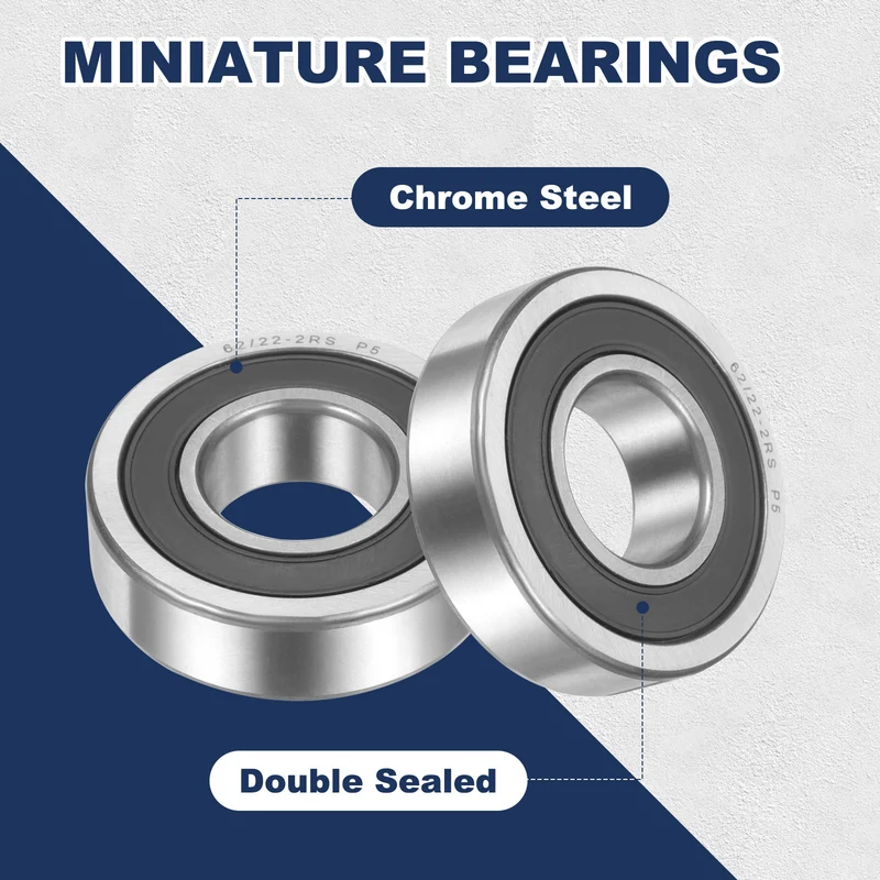62/22-2RS Deep Groove Ball Bearing, 2pcs 22 x 50 x 14mm, ZV4 Double Rubber
