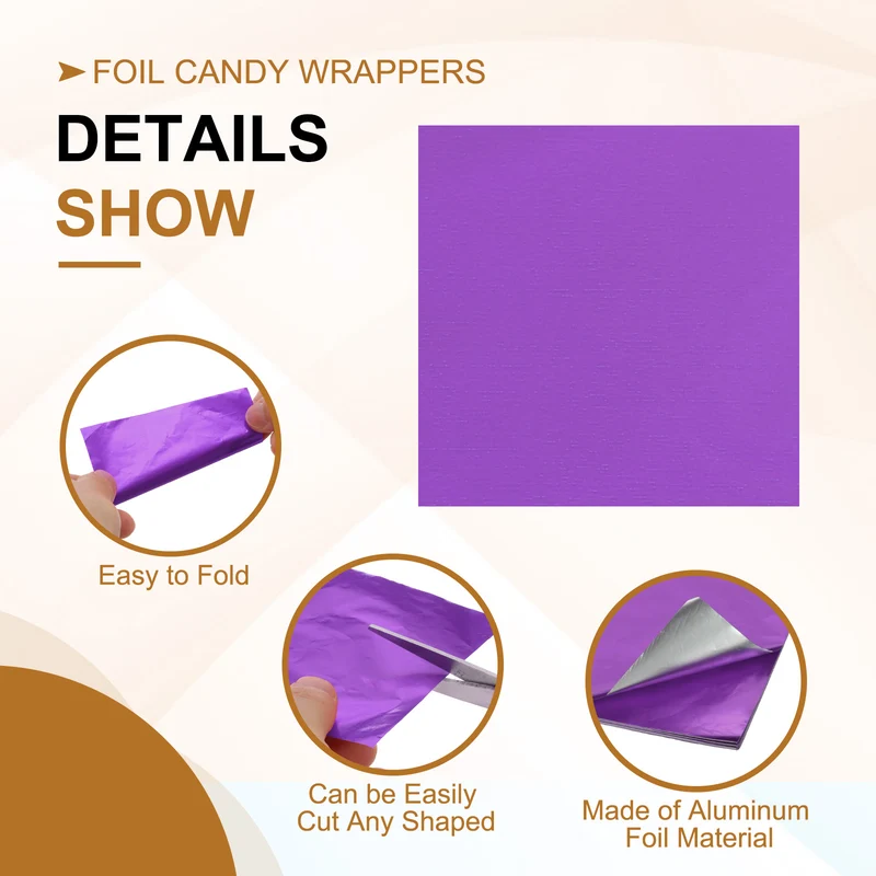 200 Pcs 5x5 Inch Foil Candy Wrappers Chocolate Wrapping Paper Purple