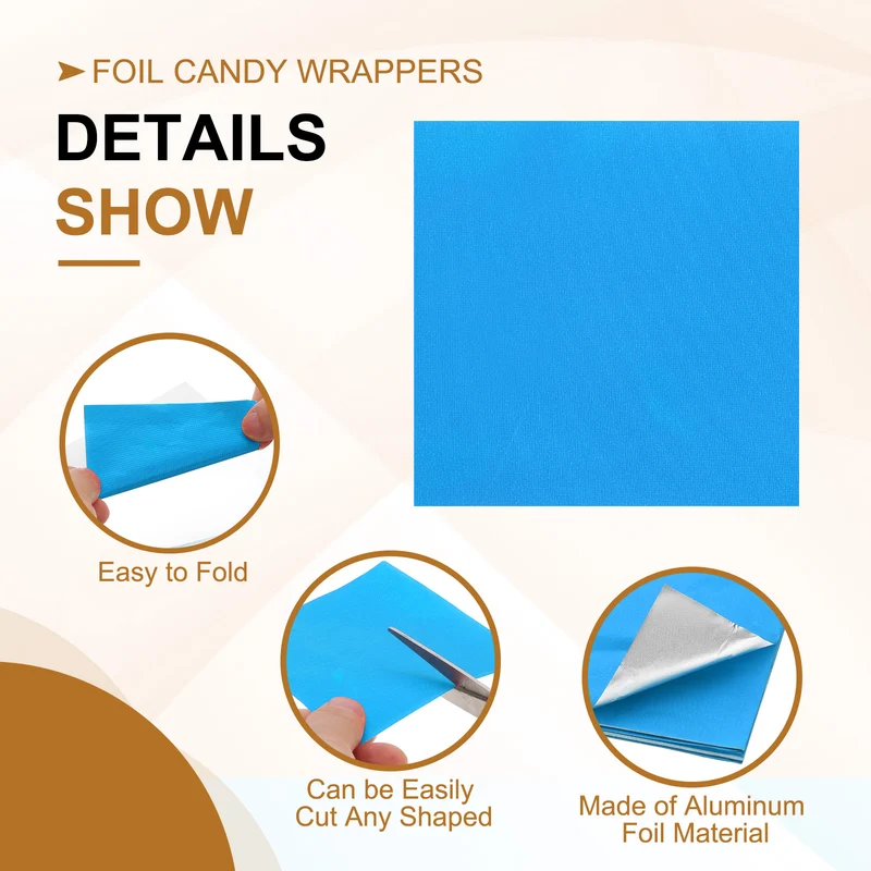Foil Candy Wrappers 3x3 Inch, 100 Pcs Blue Fine Grid Paper for DIY Chocolate