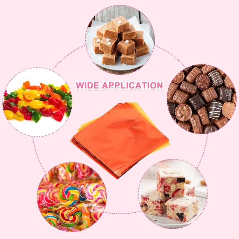 150 Pcs Candy Wrappers, 4 x 4 Inch Chocolate Wrap Paper for Lollipop, Orange
