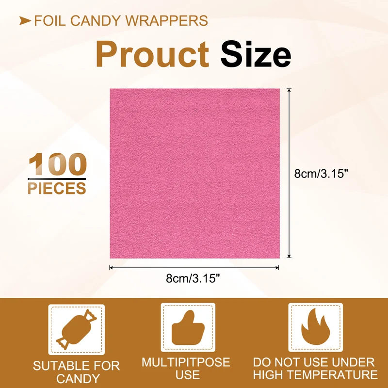 Foil Candy Wrappers 3x3 Inch, 100 Pcs Pink Orange Pattern Paper for Candy
