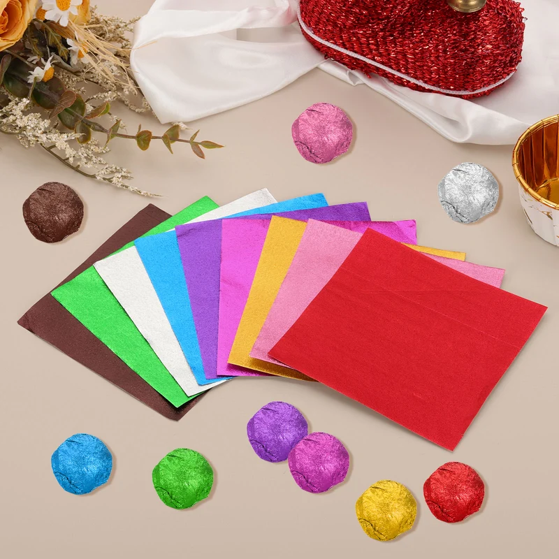Foil Candy Wrappers 3x3 Inch, 100 Pcs Pink Orange Pattern Paper for Candy
