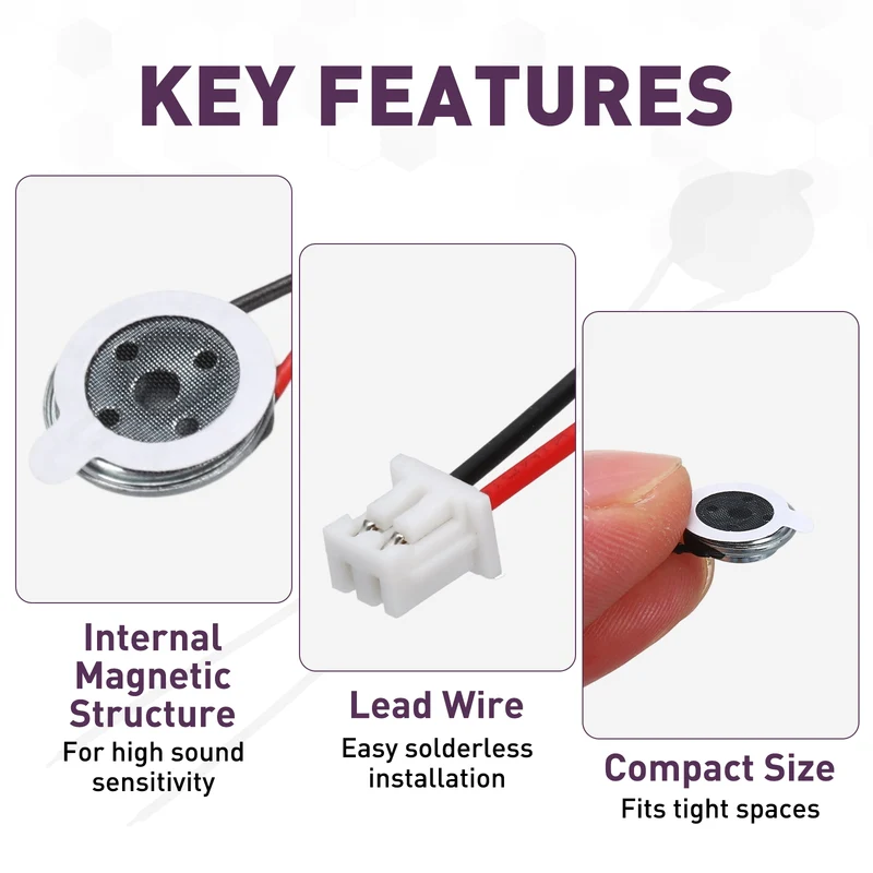 4Pcs 1W 8 Ohm 10mm Small Round Internal Magnetic Speaker with 2.0mm Terminal