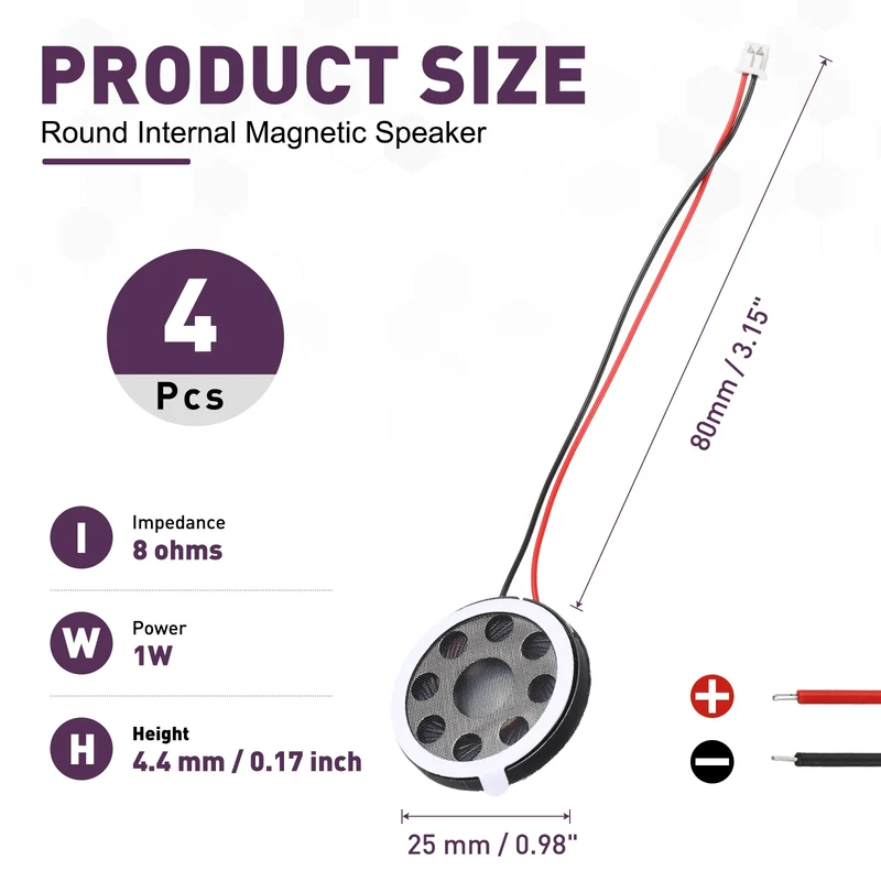 4Pcs 1W 8 Ohm 25mm Small Round Internal Magnetic Speaker with 1.25mm Terminal