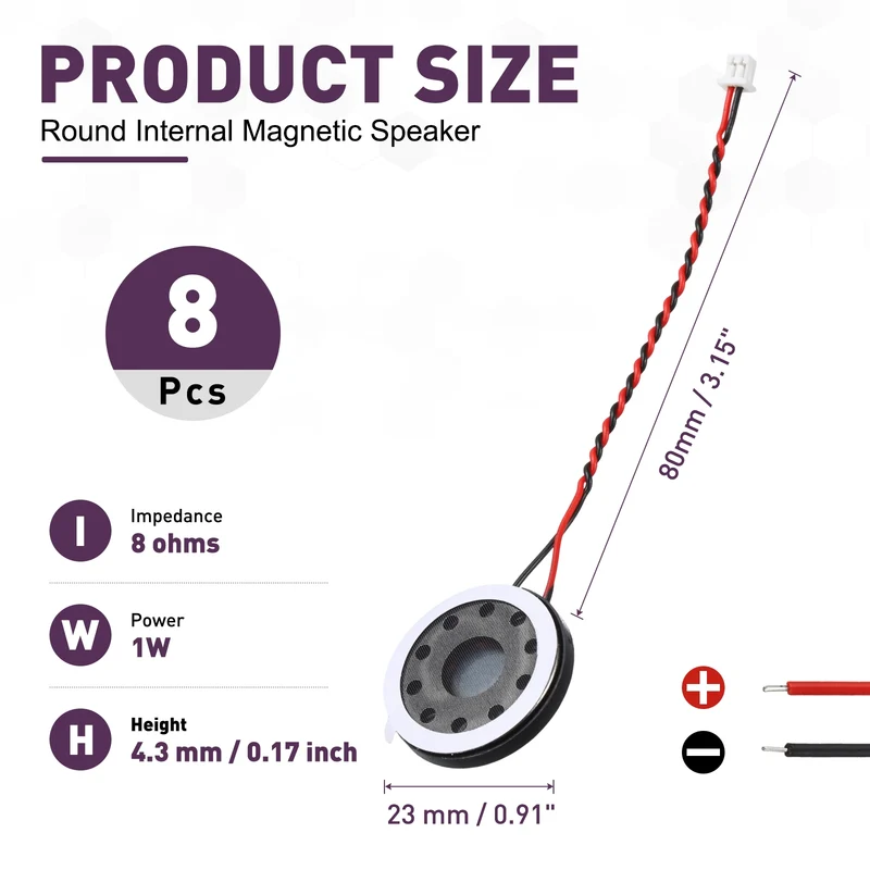 8Pcs 1W 8 Ohm 23mm Small Round Internal Magnetic Speaker with 1.25mm Terminal