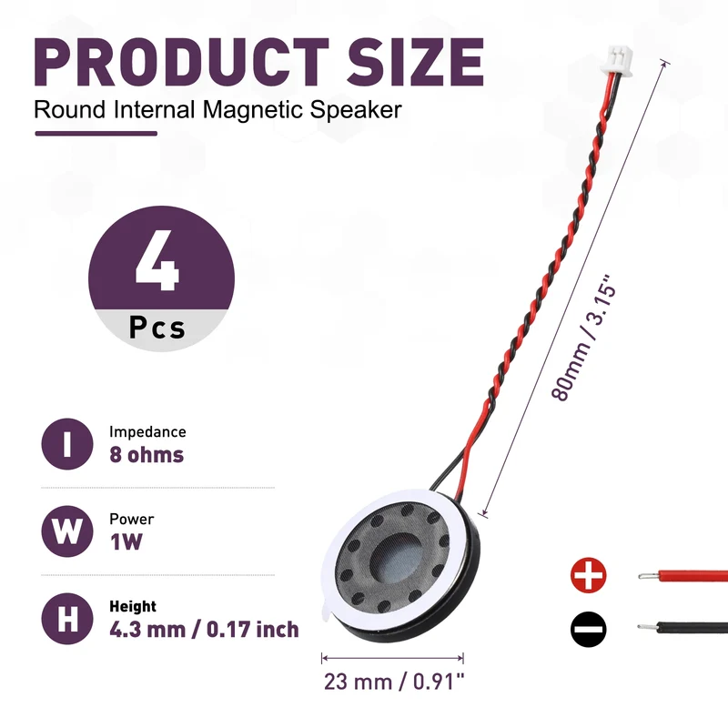 4Pcs 1W 8 Ohm 23mm Small Round Internal Magnetic Speaker with 1.25mm Terminal