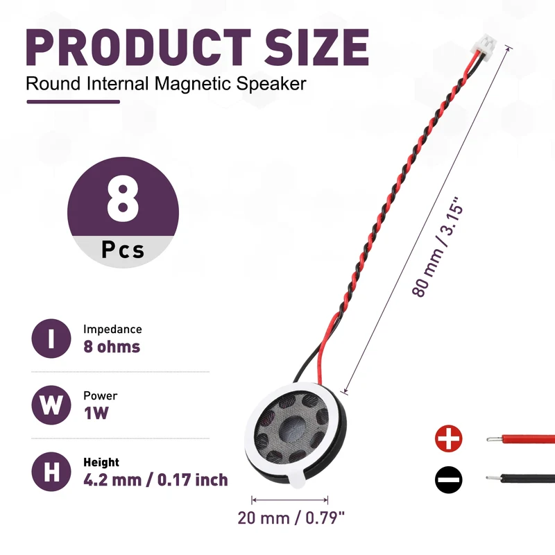8Pcs 1W 8 Ohm 20mm Small Round Internal Magnetic Speaker with 1.25mm Terminal