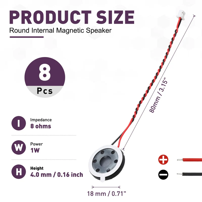 8Pcs 1W 8 Ohm 18mm Small Round Internal Magnetic Speaker with 1.25mm Terminal
