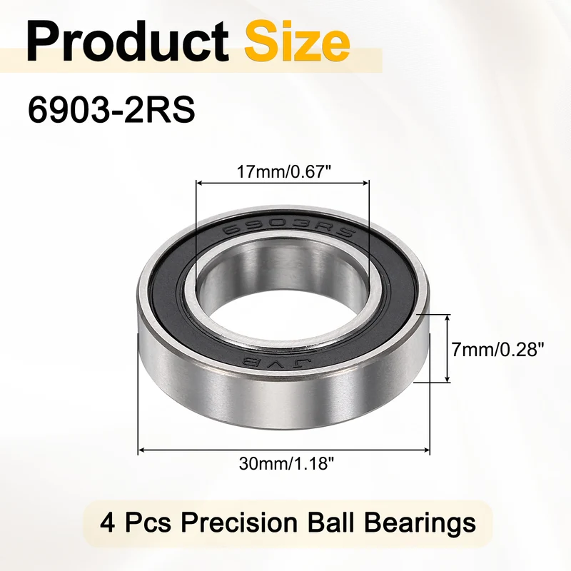 4Pcs 6903-2RS Deep Groove Ball Bearings 17x30x7mm ZV4 Level ABEC7 Precision