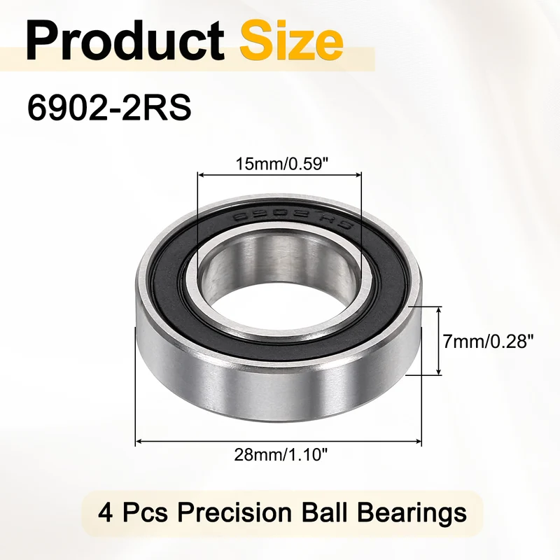 4Pcs 6902-2RS Deep Groove Ball Bearings 15x28x7mm ZV4 Level ABEC7 Precision