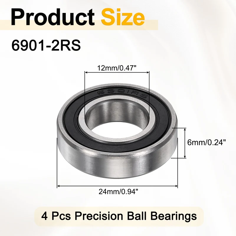 4Pcs 6901-2RS Deep Groove Ball Bearings 12x24x6mm ZV4 Level ABEC7 Precision