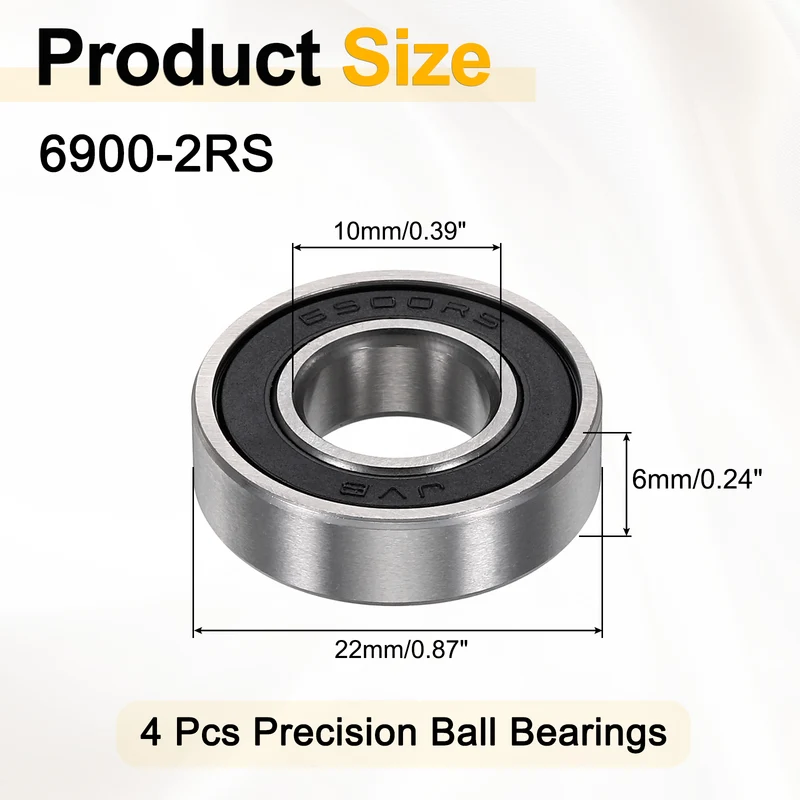 4Pcs 6900-2RS Deep Groove Ball Bearings 10x22x6mm ZV4 Level ABEC7 Precision