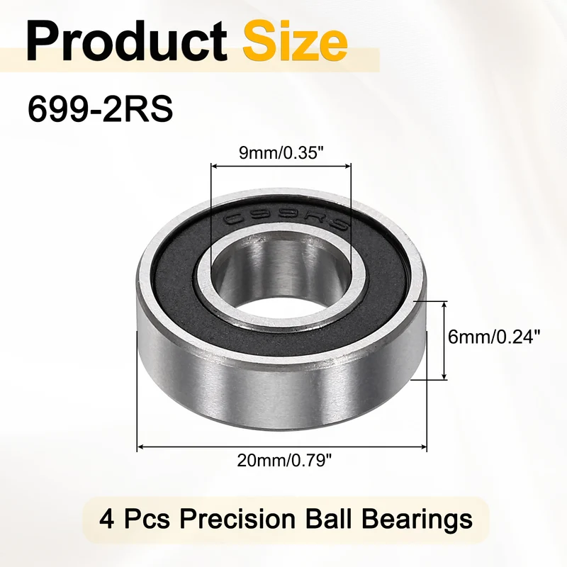4Pcs 699-2RS Deep Groove Ball Bearings 9x20x6mm ZV4 Level ABEC7 Precision
