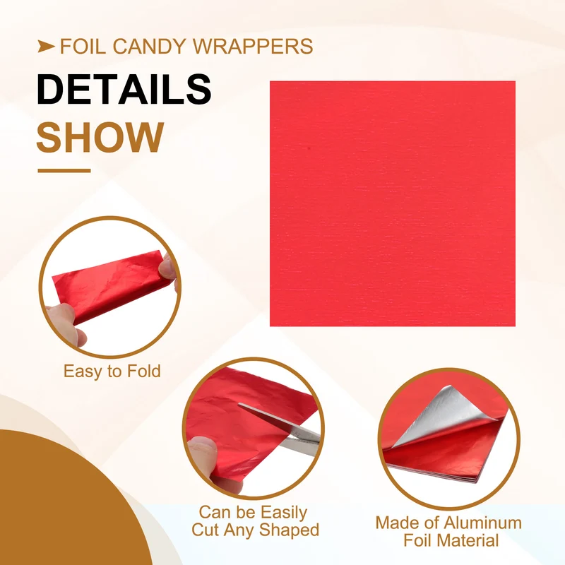 200 Pcs 5x5 Inch Foil Candy Wrappers Chocolate Wrapping Paper Red