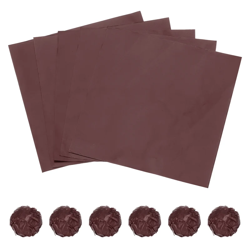 100 Pcs 6 x 6 Inch Square Aluminum Foil Candy Wrappers, Coffee